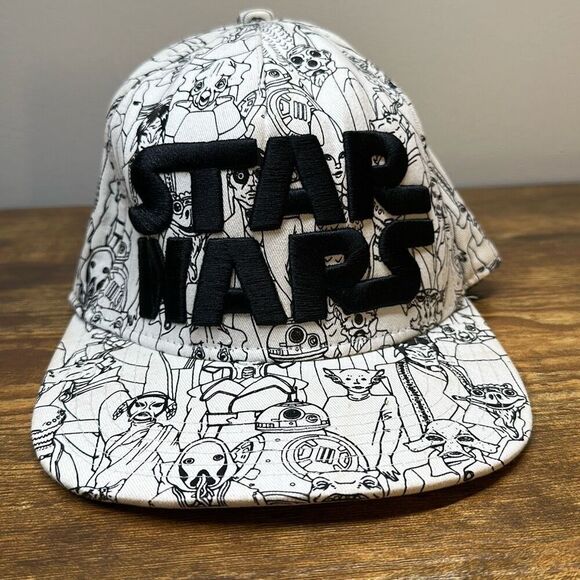 STAR WARS Character Sketches Snap Back Trucker Baseball Hat Black & White - Picture 1 of 8